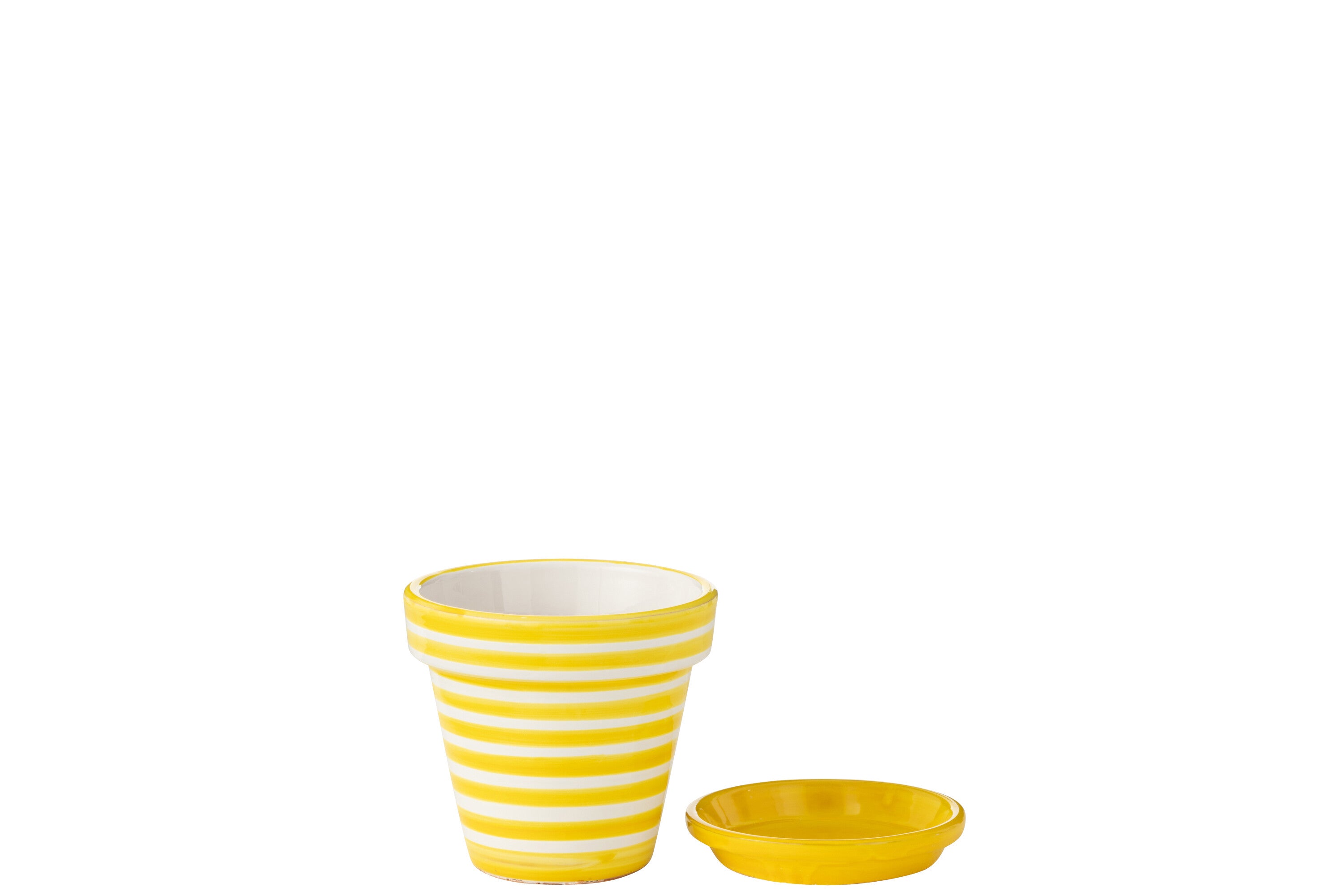 Vaso da fiori + piattino Granada Stripes, ceramica dipinta a mano, giallo, S