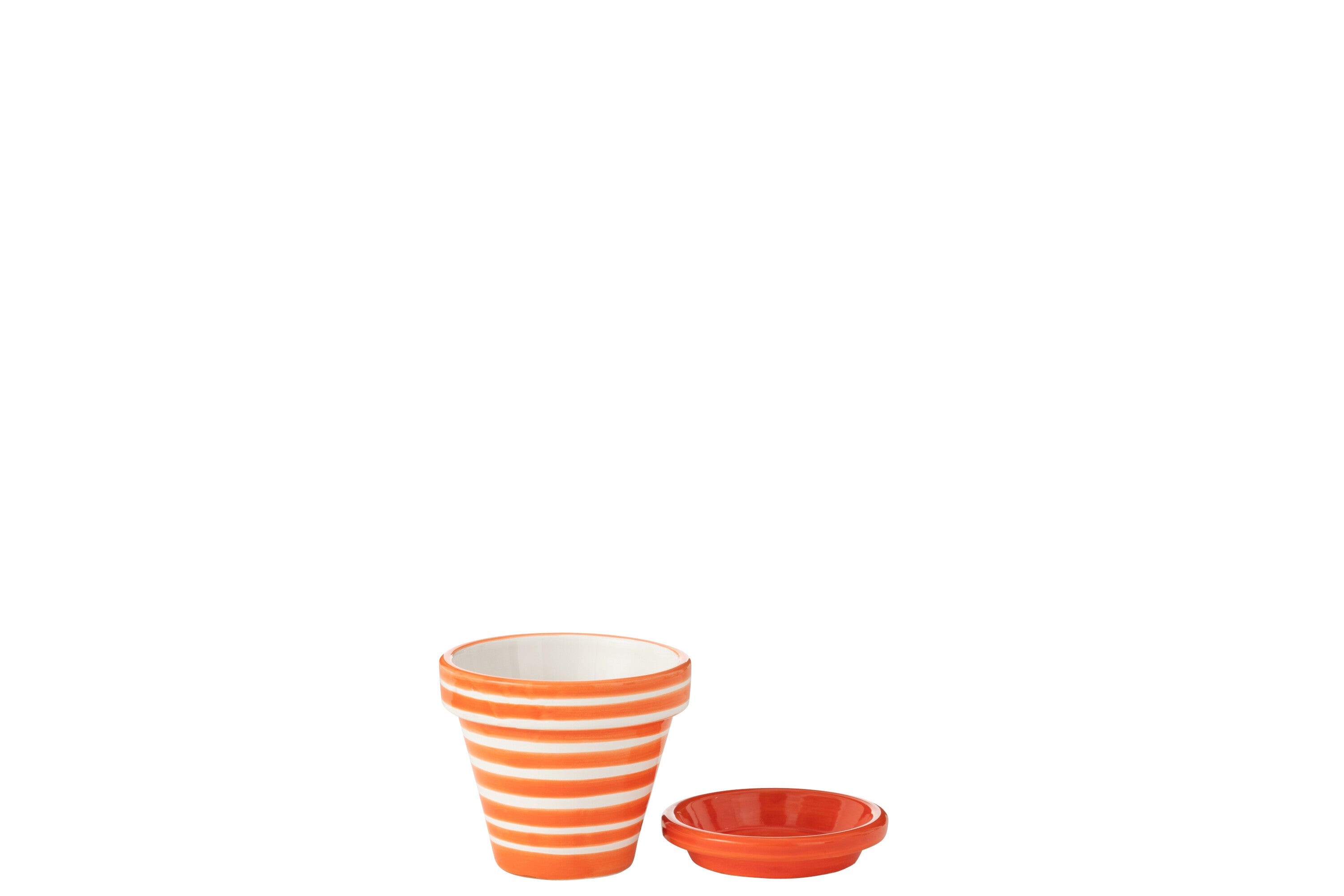Vaso da fiori + piattino Granada Stripes, ceramica dipinta a mano, arancione, XS