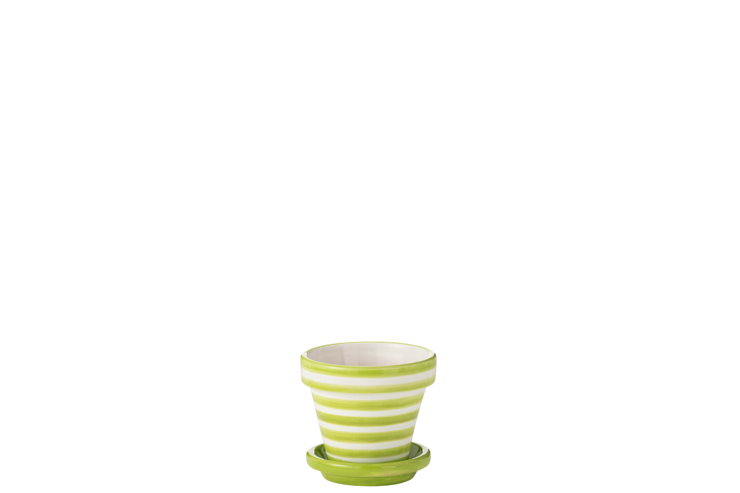 Vaso da fiori + piattino Granada Stripes, ceramica dipinta a mano, verde, XS