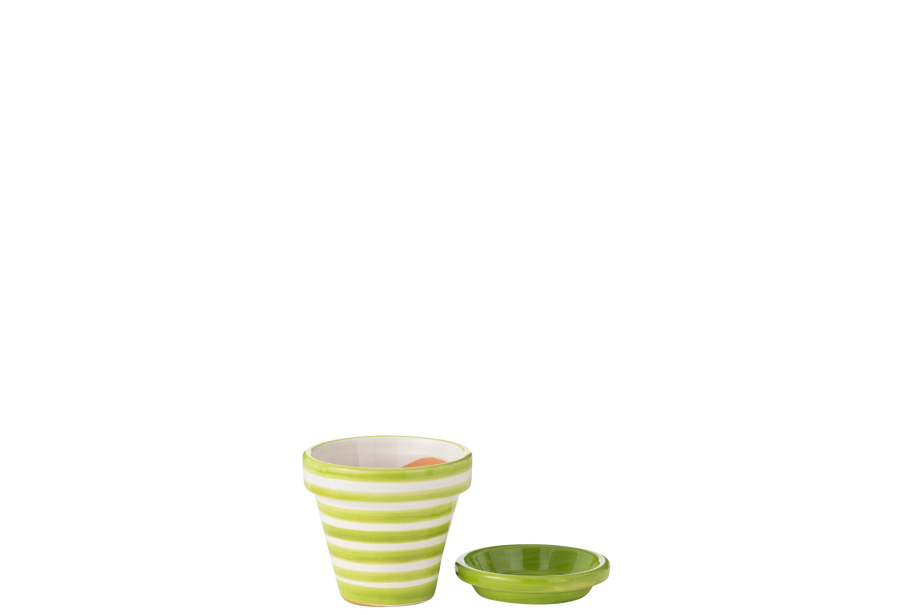 Vaso da fiori + piattino Granada Stripes, ceramica dipinta a mano, verde, XS