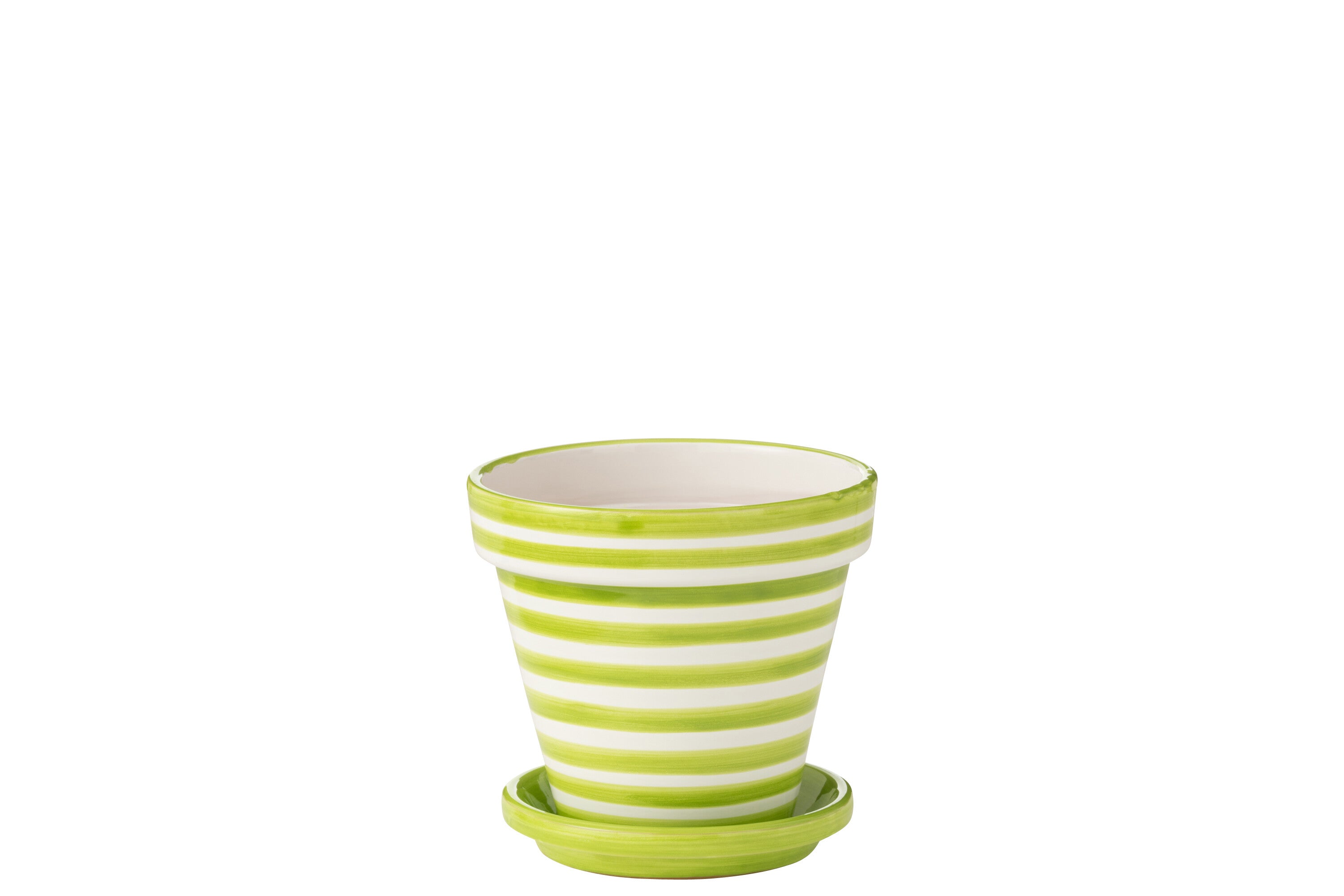 Vaso da fiori + piattino Granada Stripes, ceramica dipinta a mano, verde, M