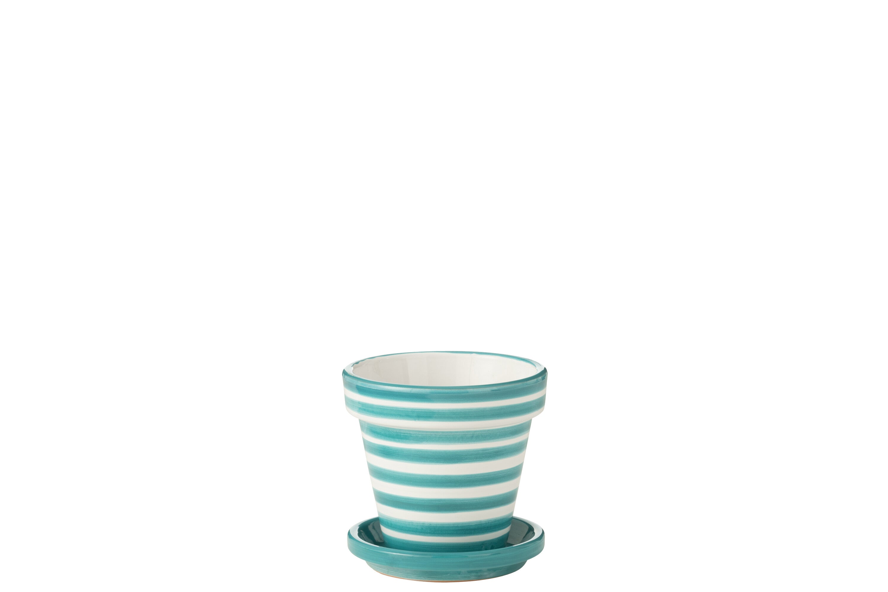 Vaso da fiori + piattino Granada Stripes, ceramica dipinta a mano, acquamarina S