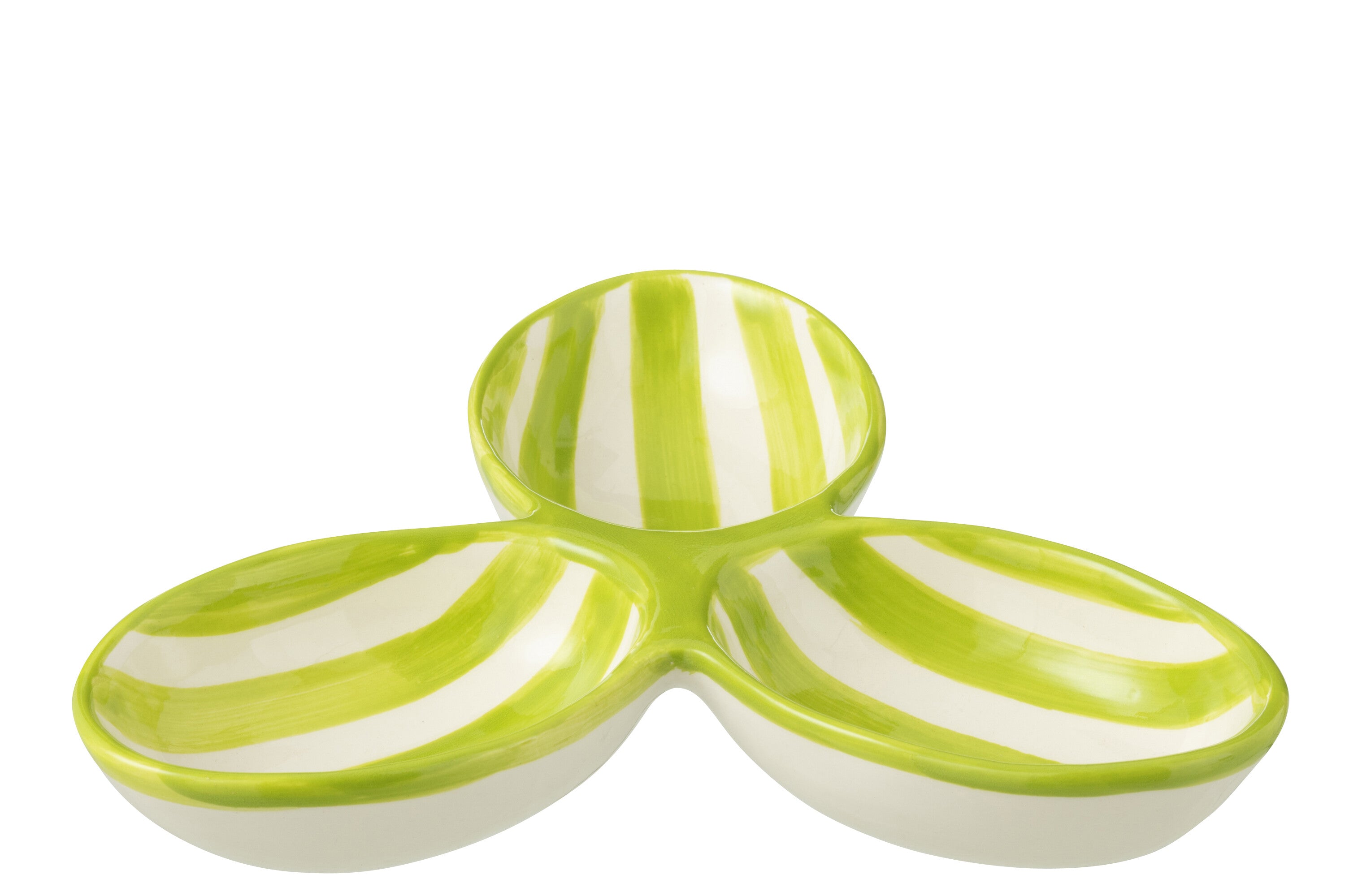 Piatto da aperitivo Granada Stripes Clover in ceramica bianca e verde