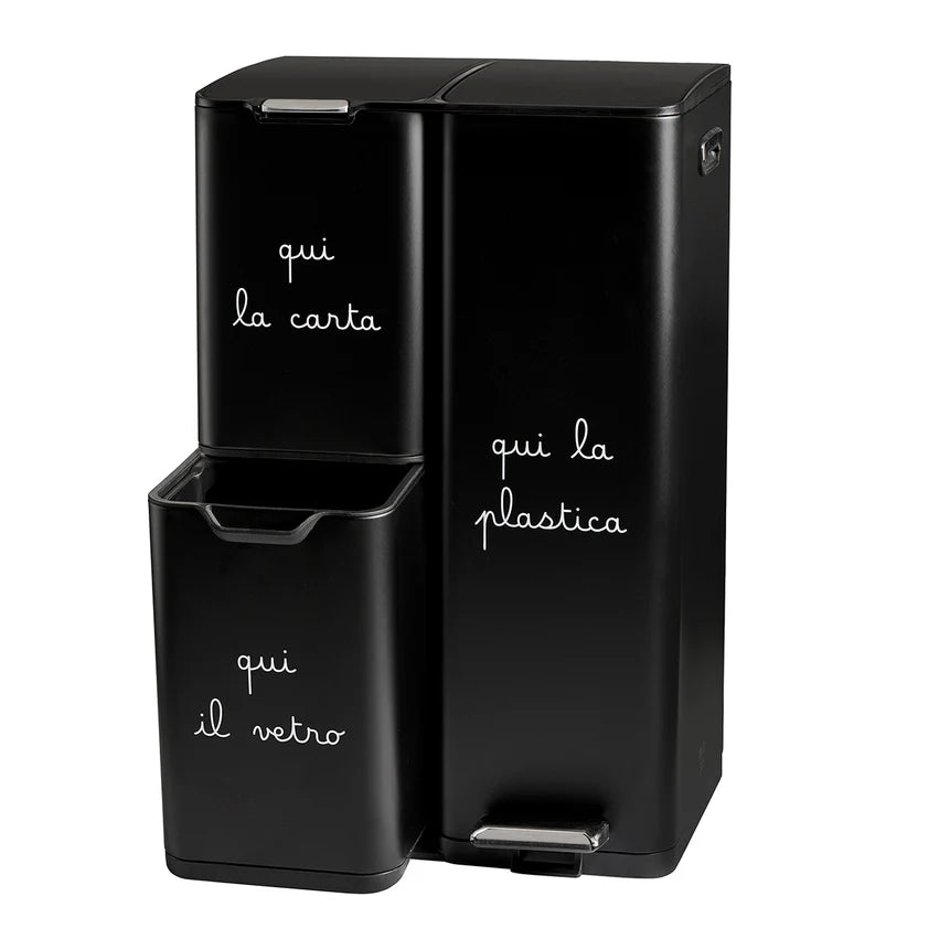 Pattumiera "Carta Plastica Vetro" - Nero