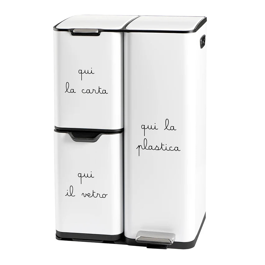 Pattumiera "Carta Plastica Vetro" - Bianca