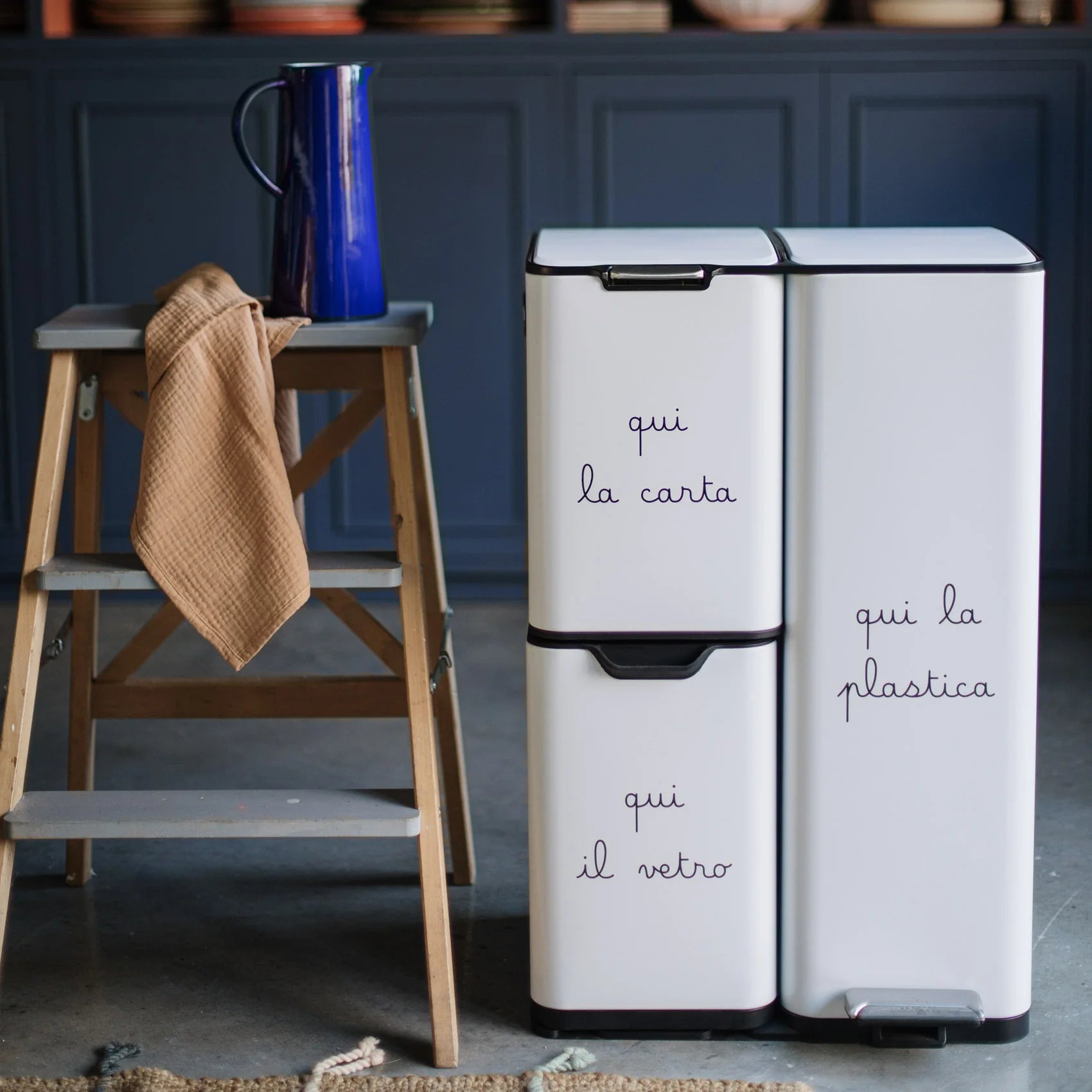 Pattumiera "Carta Plastica Vetro" - Bianca