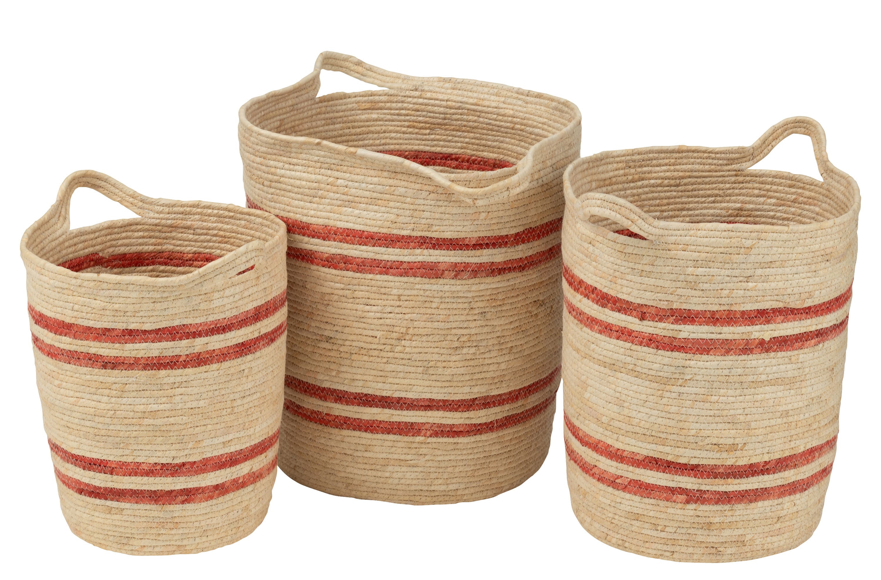 Set 3 Cesti Righe + Manico Mais Naturale/Rosso