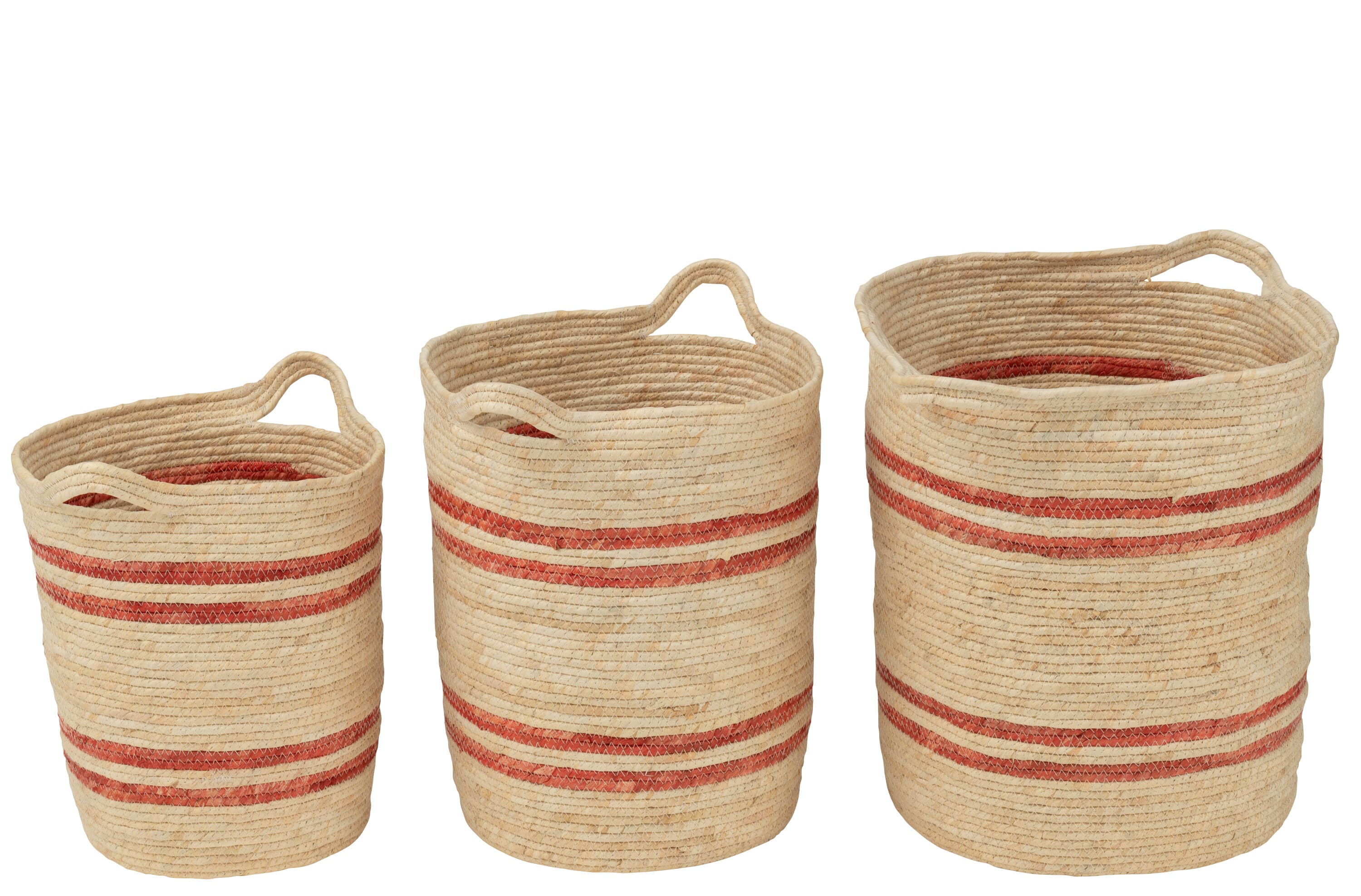 Set 3 Cesti Righe + Manico Mais Naturale/Rosso