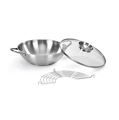 Wok Saltapasta in Acciaio Inox 18/10 con Coperchio - 28cm 3,7 L
