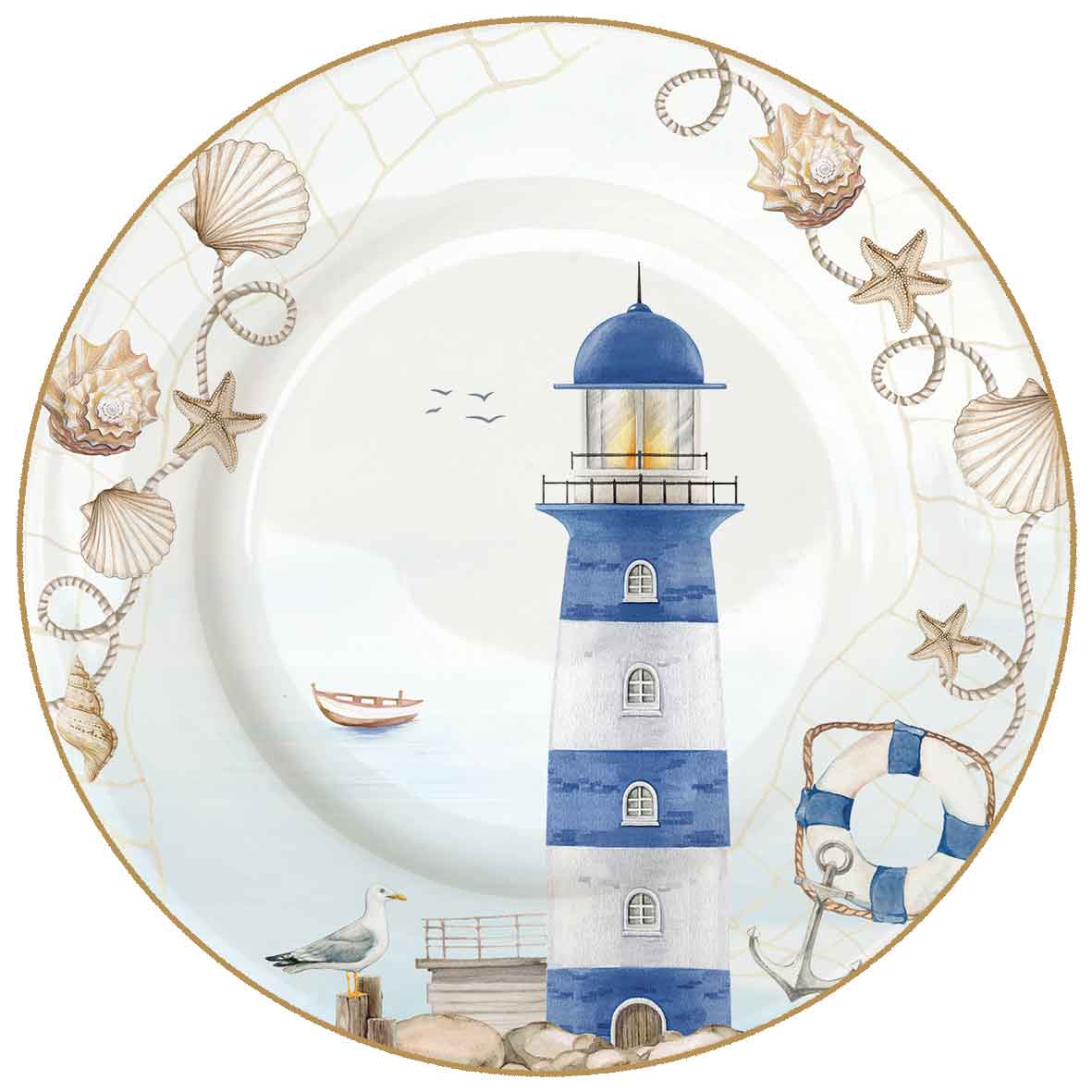 Piatto in porc.Ø 19 cm. BLUE LIGHTHOUSE