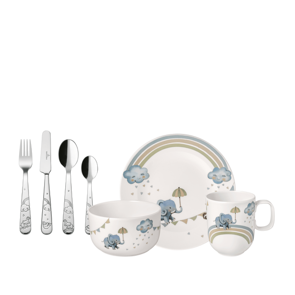 Boho Kids Set di stoviglie per bambini 7 pz. blu, Premium Porcelain