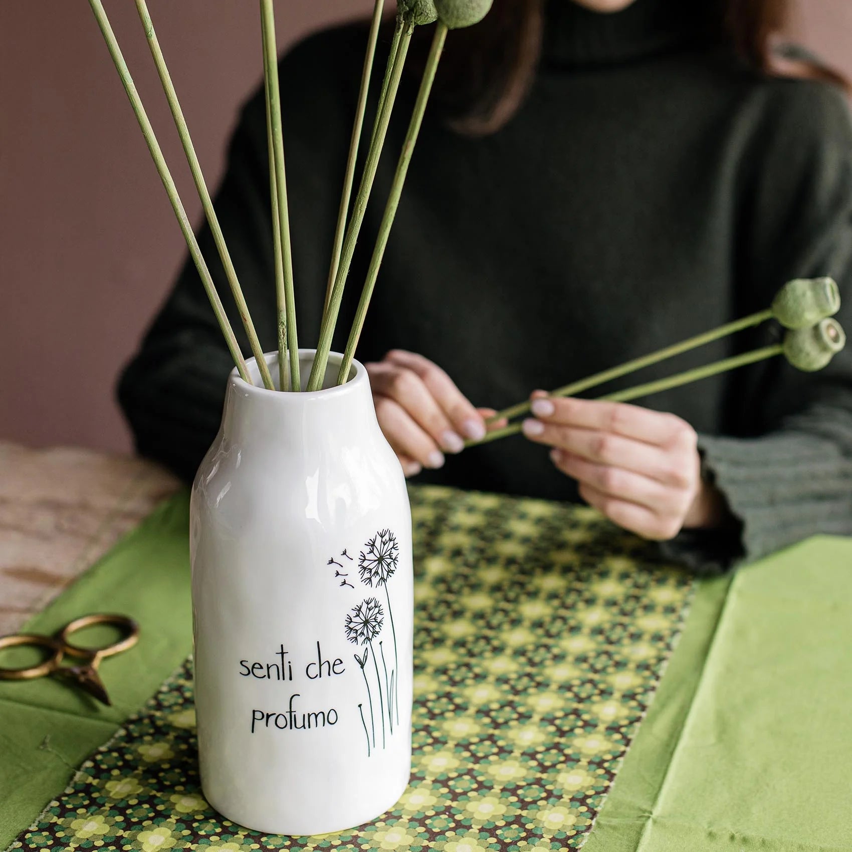 Vaso Portafiori in gres "Senti che profumo"  21 cm