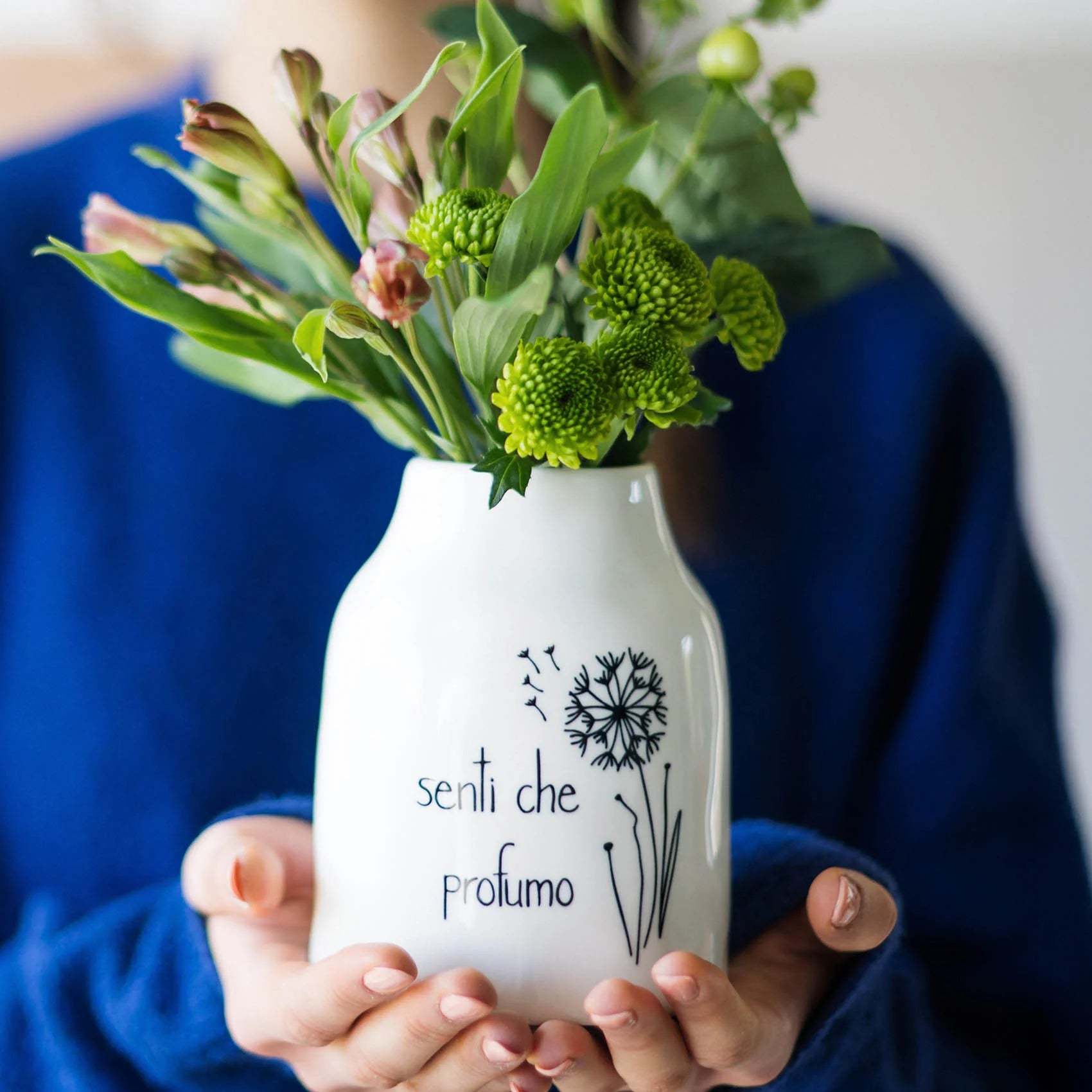 Vaso Portafiori in gres "Senti che profumo" 13 cm