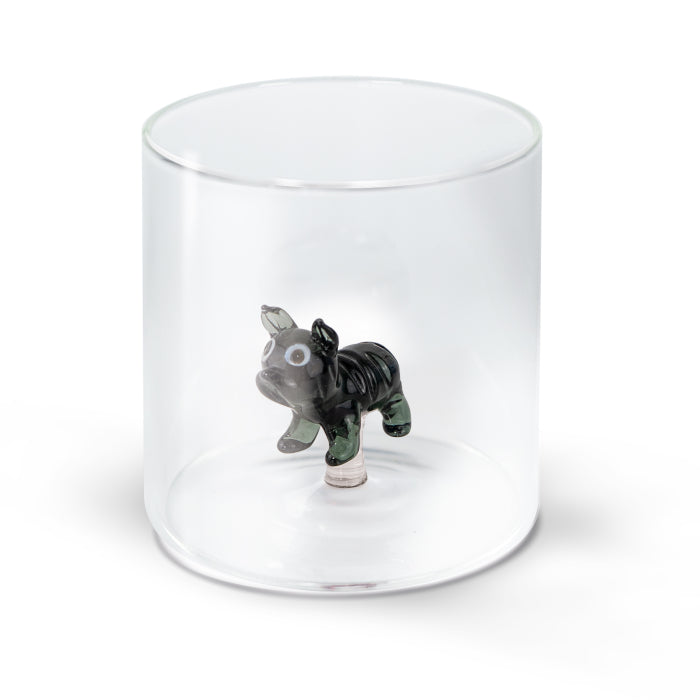 Bicchiere in vetro borosilicato 250 ml. Decoro BULLDOG FRANCESE.