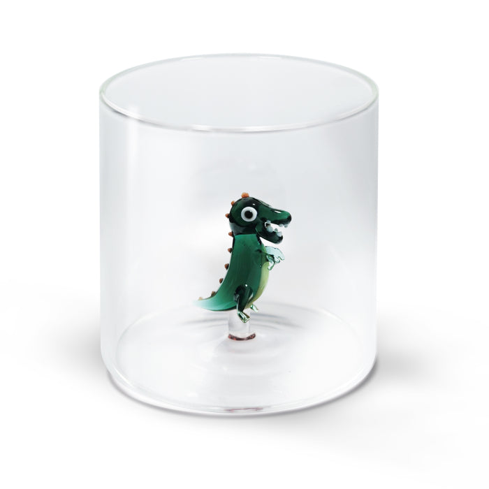Bicchiere in vetro borosilicato 250 ml. Decoro DINOSAURO.