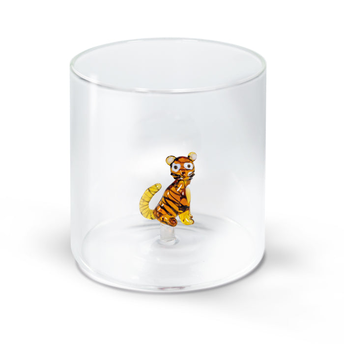 Bicchiere in vetro borosilicato 250 ml. Decoro GATTO TIGRATO.