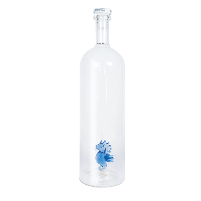 Bottiglia in vetro borosilicato con tappo 1,2 L. Decoro CAVALLUCCIO MARINO.