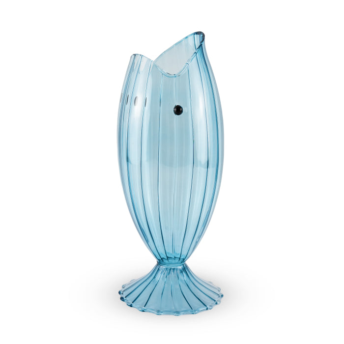 Brocca in vetro a forma di pesce 1,2 L. Effetto plissé, Colore AZZURRO.