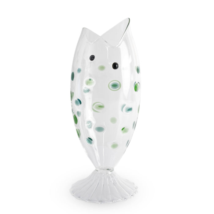 Brocca in vetro a forma di pesce 1,2 L. Decoro MACCHIE VERDI.