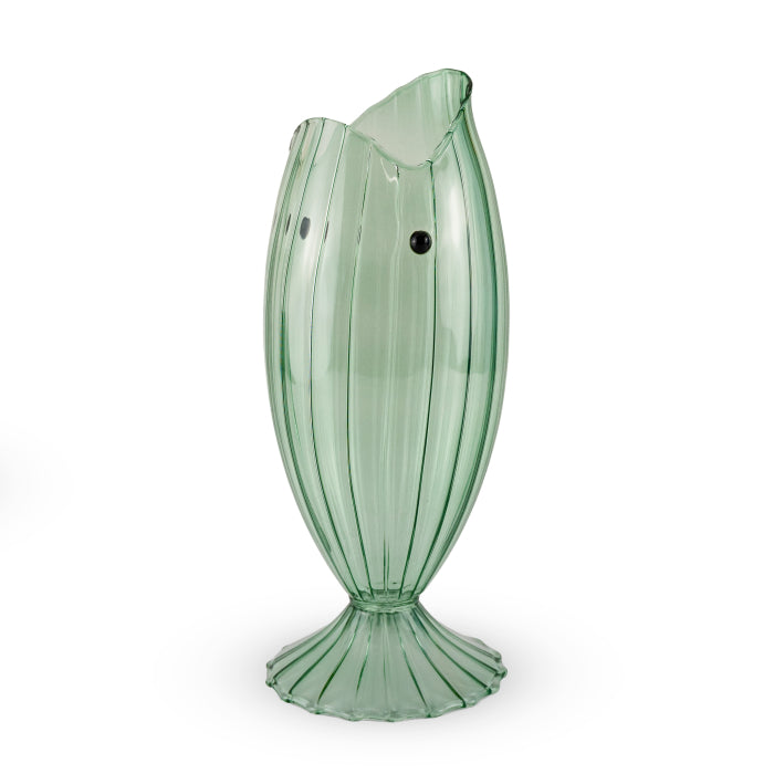 Brocca in vetro a forma di pesce 1,2 L. Effetto plissé, Colore VERDE.