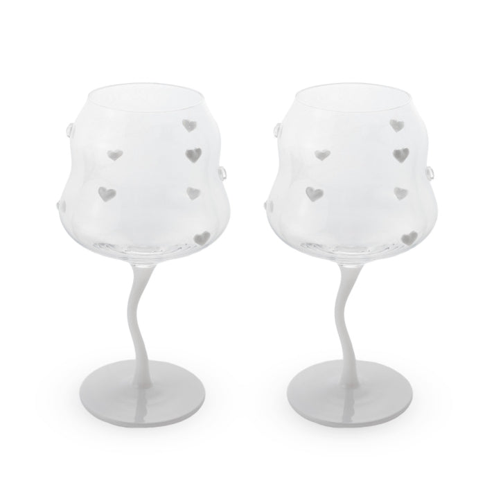 Set 2 calici cocktail 450 ml. Decoro CUORI BIANCHI.