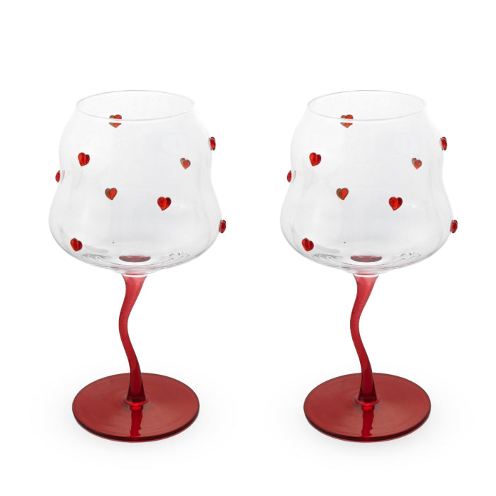 Set 2 calici cocktail 450 ml. Decoro CUORI ROSSI.