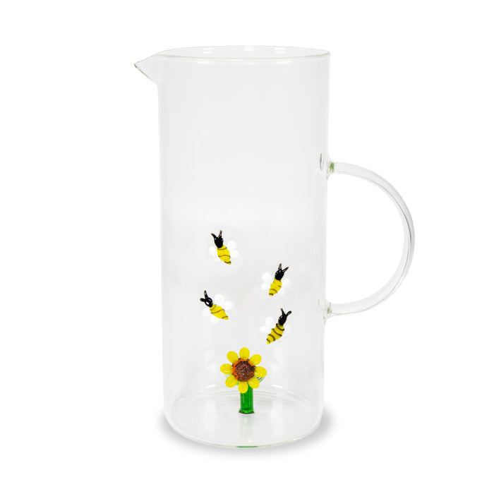 Caraffa in vetro 1,3 L. Decoro GIRASOLE E API.