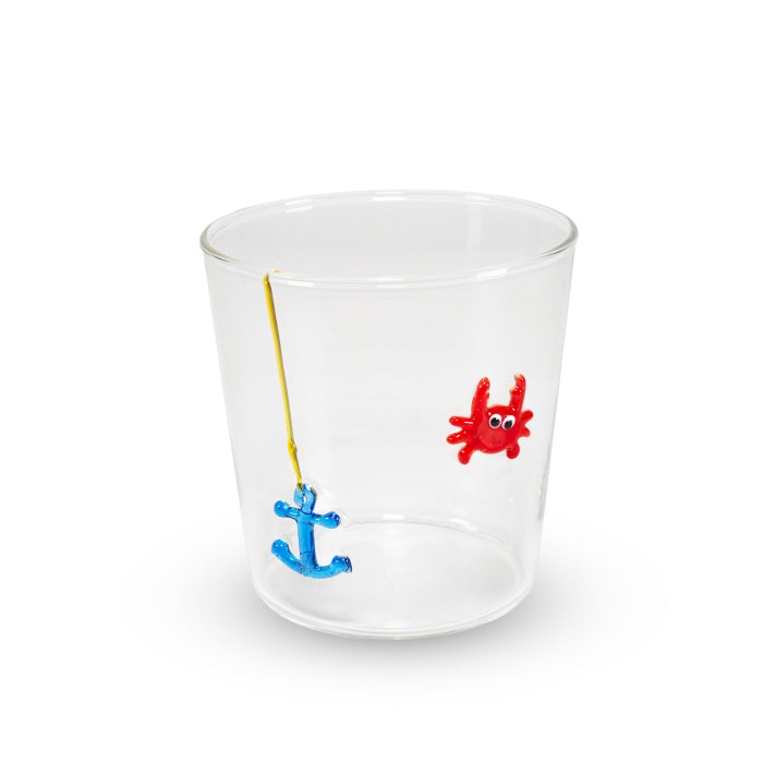 Bicchiere in vetro borosilicato 250 ml. Decoro GRANCHIO CON ANCORA.