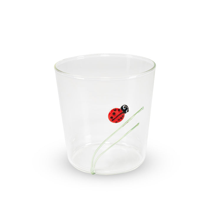 Bicchiere in vetro borosilicato 250 ml. Decoro COCCINELLA.