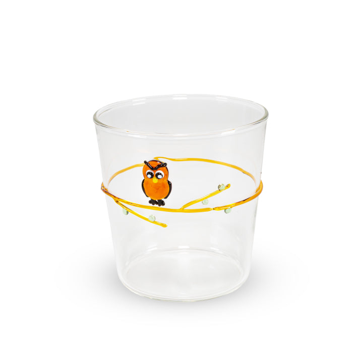 Bicchiere in vetro borosilicato 250 ml. Decoro GUFO.