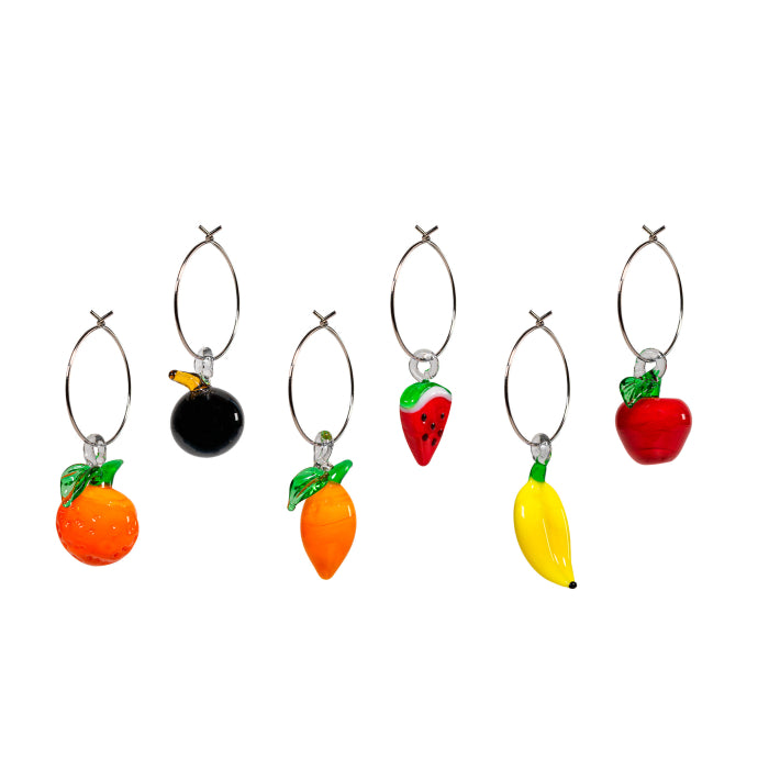 Set 6 anellini segnaposto con decoro in vetro colorato. Decorazione FRUTTA.