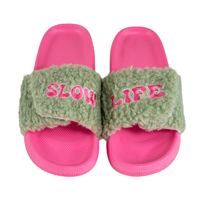 Ciabatte con strap. Decoro SLOW LIFE. Taglia S/M.