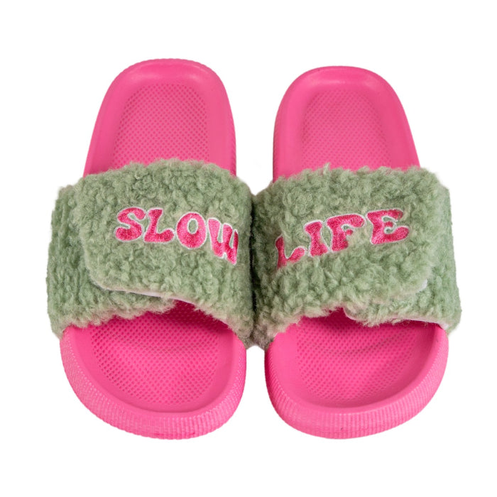 Ciabatte con strap. Decoro SLOW LIFE. Taglia M/L.