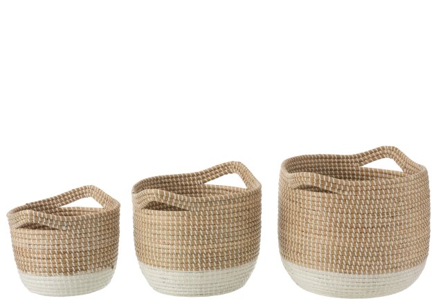 Set 3 Cesti Rotondi Zostera Naturale/Bianco