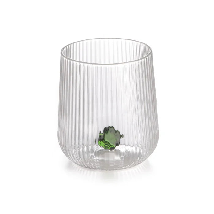 bicchiere in vetro borosilicato con gemma verde