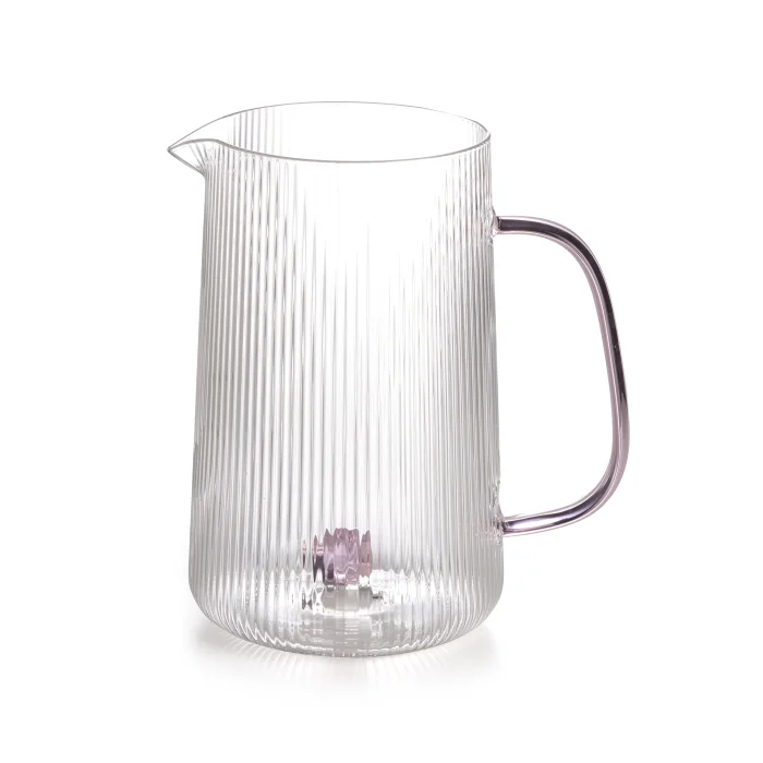 caraffa in vetro borosilicato con manico colorato e con gemma rosa