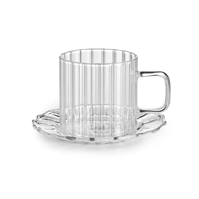 Luce tazza te con piattino in vetro borosilicato trasparente