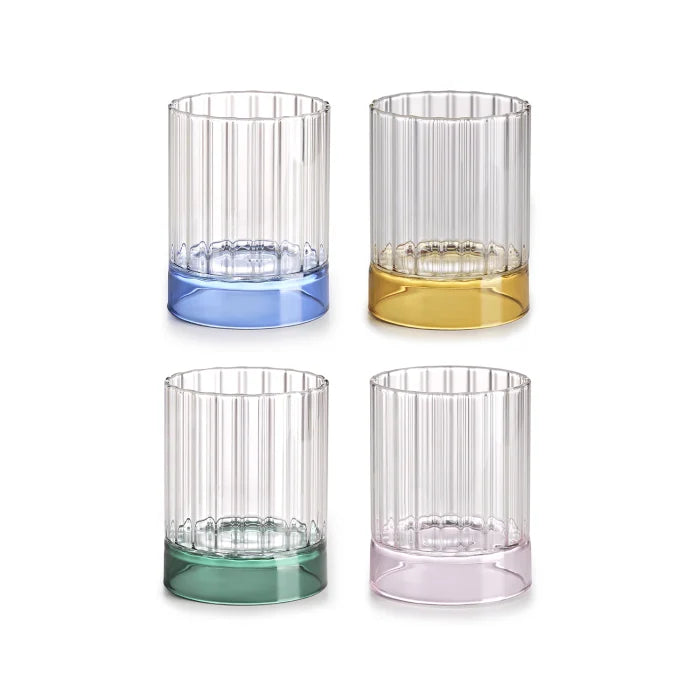 Quattro Note set 4 bicchieri in vetro borosilicato trasparente con base colorata