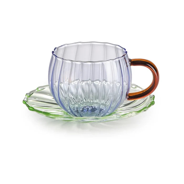Sahara set 2 tazzine caffè con piattino in vetro borosilicato turchese/ambra/ver