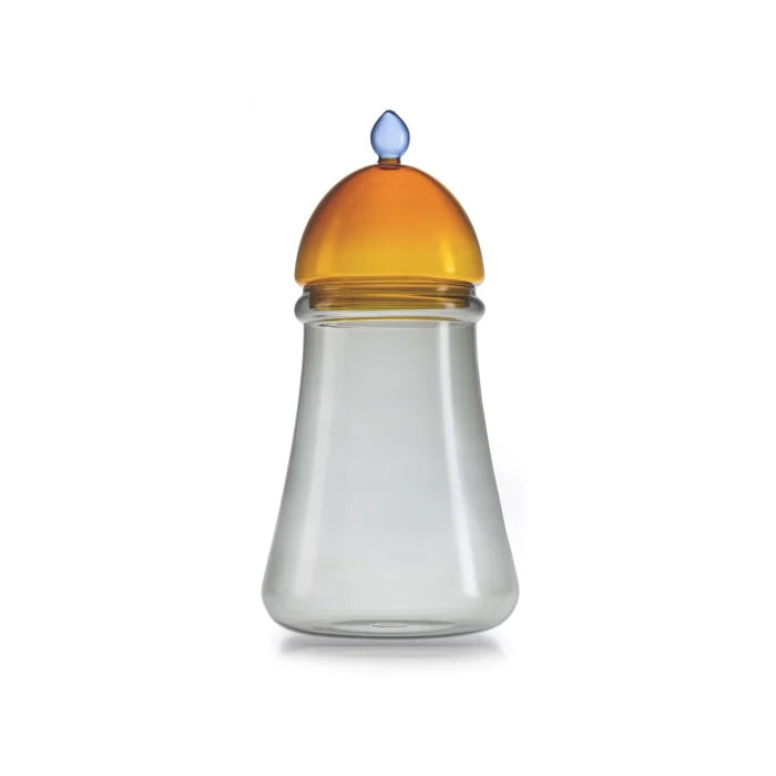 Gli Scacchi contenitore vetro borosilicato grigio con coperchio ambra e pomello