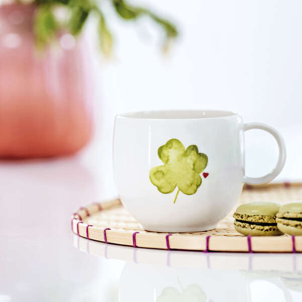 Good luck, Tazza con manico bianca, 290 ml, Premium Porcelain