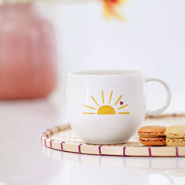 Hello sunshine, Tazza con manico bianca, 290 ml, Premium Porcelain