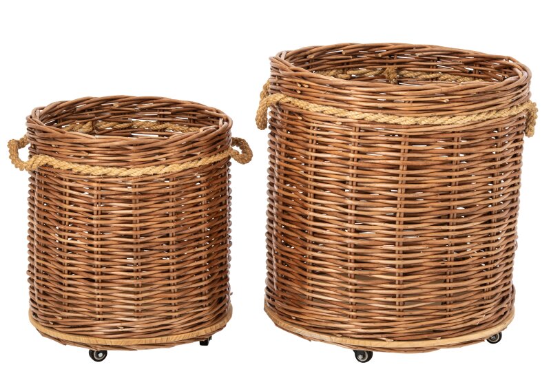JOLIPA - Set Di 2 Portavasi Su Ruote Rotondo Vimini Naturale/Ruggine - 266685