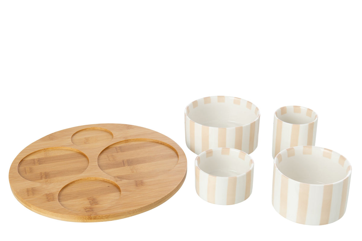 JOLIPA - Set Aperitivo Rigato Gres Beige Chiaro/Bianco - 268870