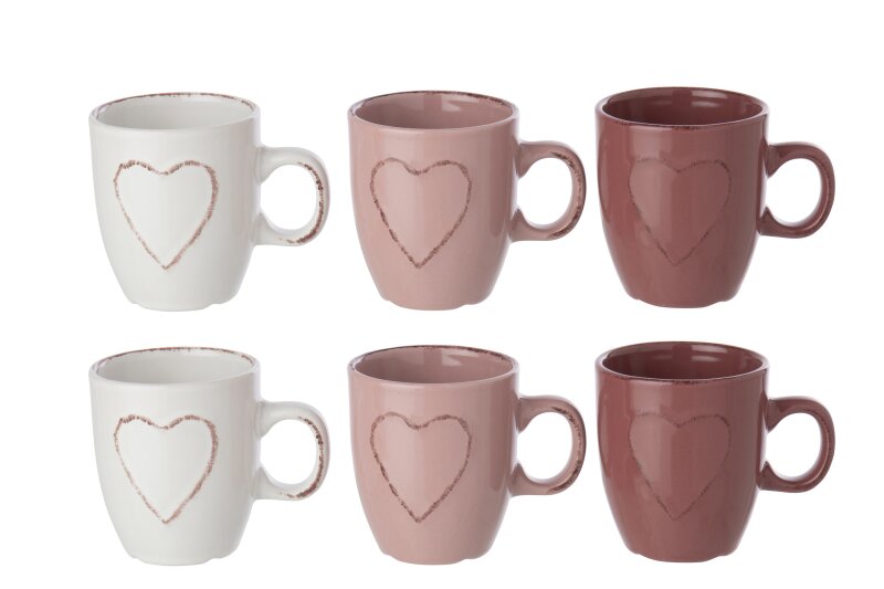 JOLIPA -Scatola Di 2 Tazza Cuore Gres Bianco/Rosa Chiaro ASS 3 - 269323