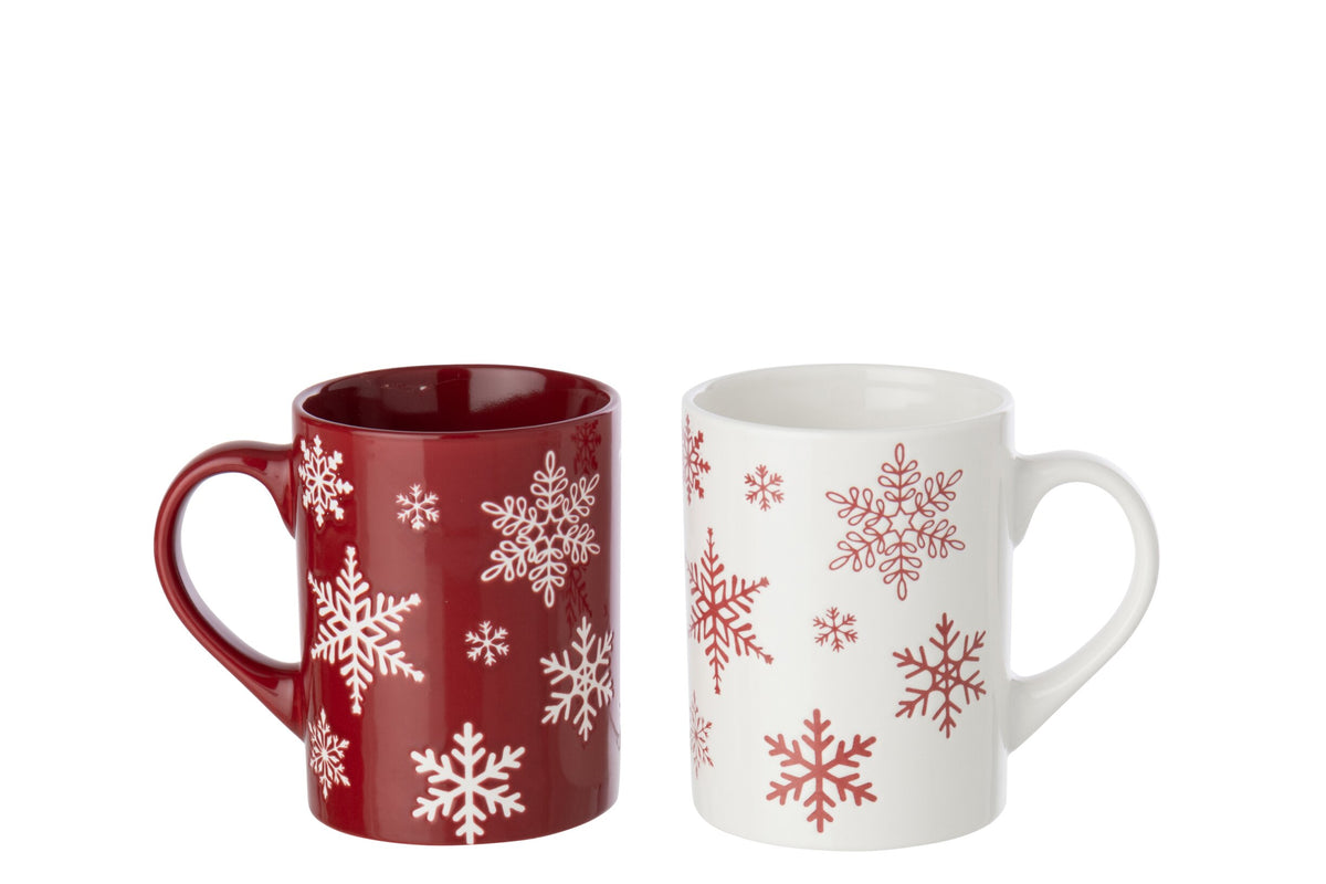 JOLIPA - Scatola Di 2 Mug Fiocco Di Neve Porcellana Bianco/Rosso Natale - 269324