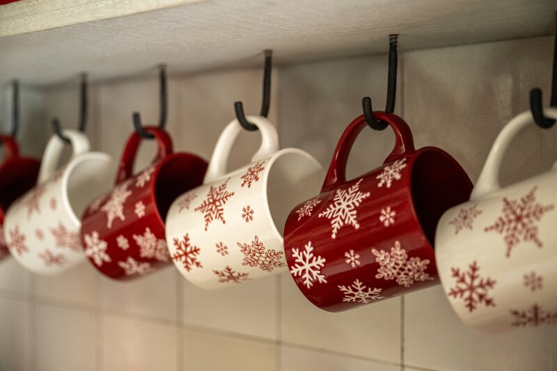 JOLIPA - Scatola Di 2 Mug Fiocco Di Neve Porcellana Bianco/Rosso Natale - 269324