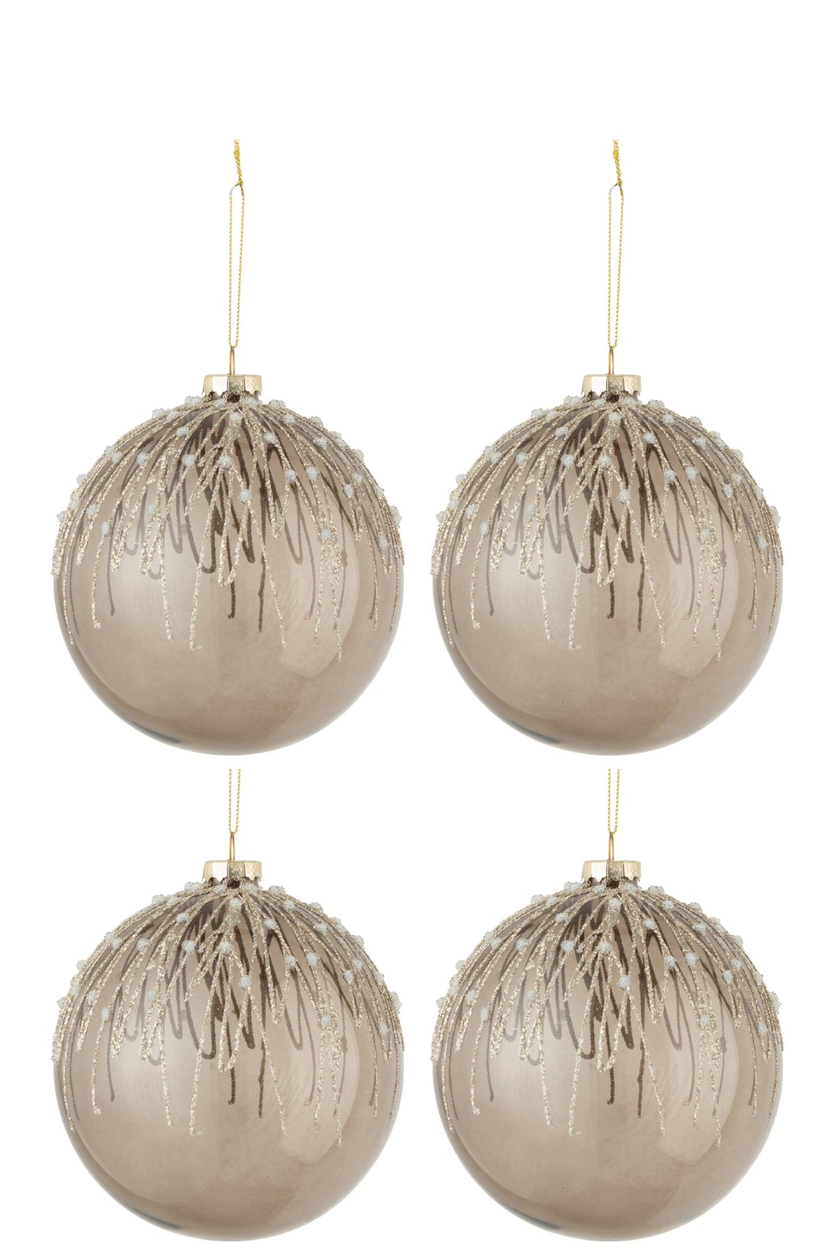 JOLIPA - Scatola 4 Palline Di Natale Perle Paillette Vetro Grigio Large - 27136