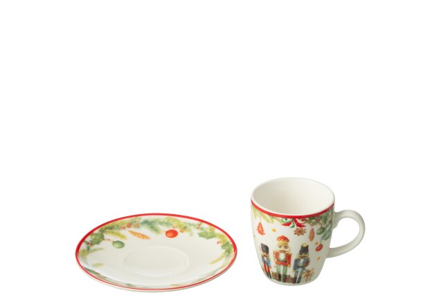 JOLIPA -  4 Tazze Da Cafe + Piattini Schiaccianoci Ceramica Bianco - 49320