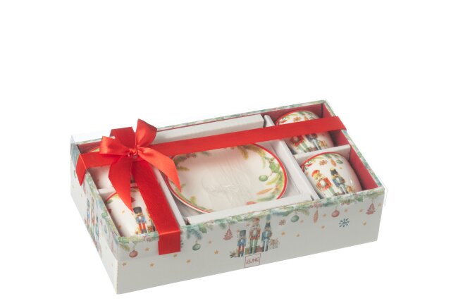 JOLIPA -  4 Tazze Da Cafe + Piattini Schiaccianoci Ceramica Bianco - 49320